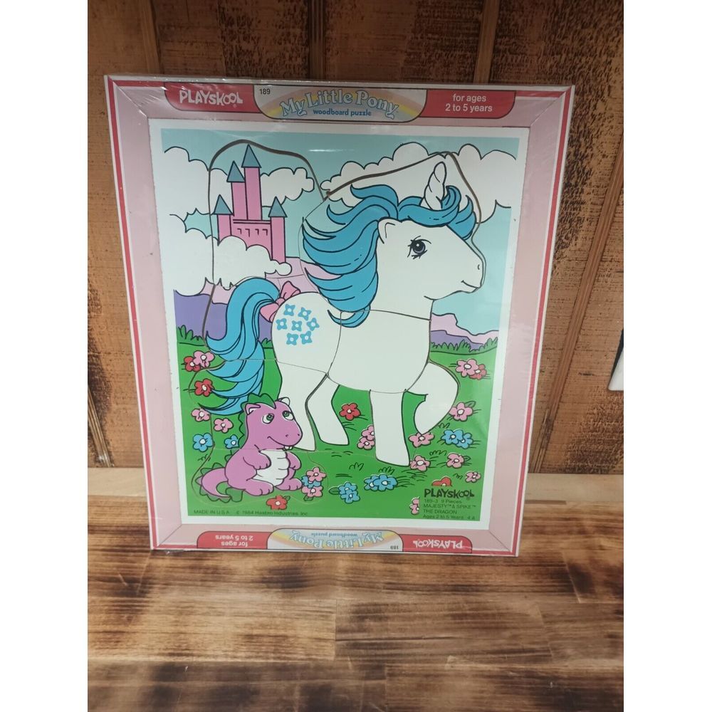 1984 Sealed 189-3 MY LITTLE PONY G1 MAJESTY & SPIKE‎ Wooden Puzzle Playskool 9Pc